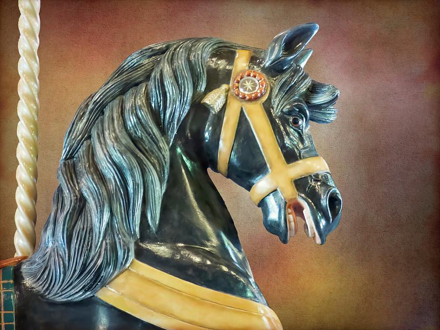 Carousel Black Stallion Head Photograph by Leslie Montgomery