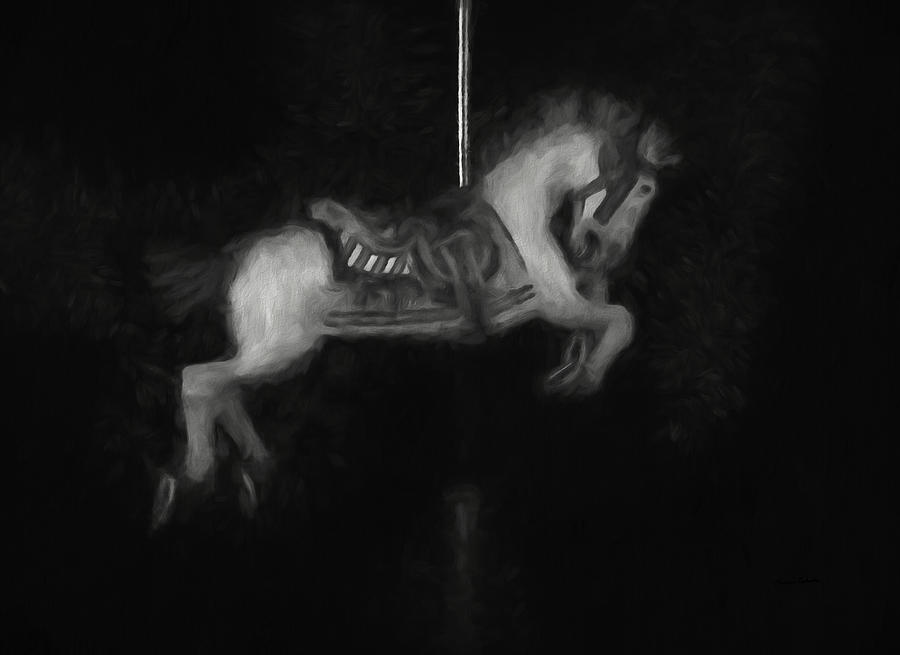 Carousel Horse BW Digital Art by Ernest Echols