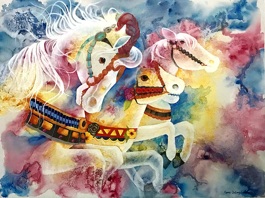 Carousel Horses Painting by Gerry Delongchamp