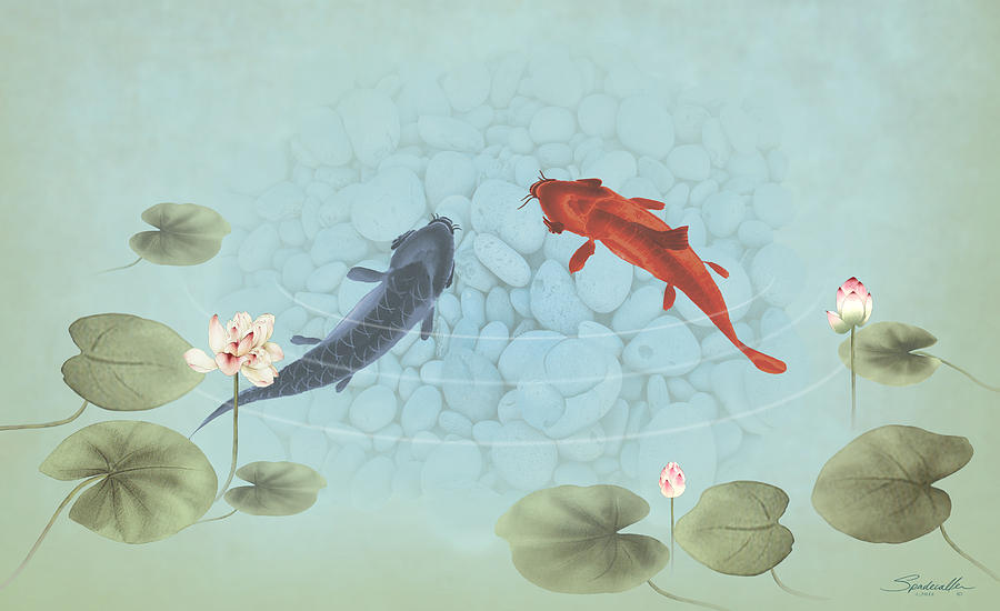 Carp In Lily Pond Digital Art by M Spadecaller