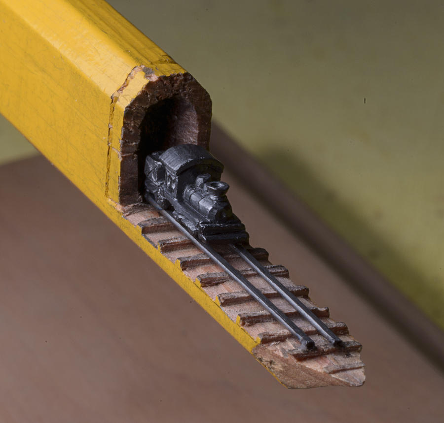 Train Photograph - Carpenter Pencil Carved into a Train by Cindy Chinn by Cindy D Chinn