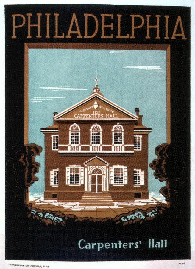 Carpenters Hall - Philadelphia, Pennsylvania - Retro travel Poster - Vintage Poster Mixed Media by Studio Grafiikka