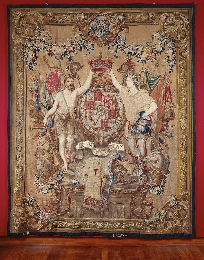 Carpet Tapestry - Textile - Textile tapestry Carpet arms of King William III  by Vintage Collectables