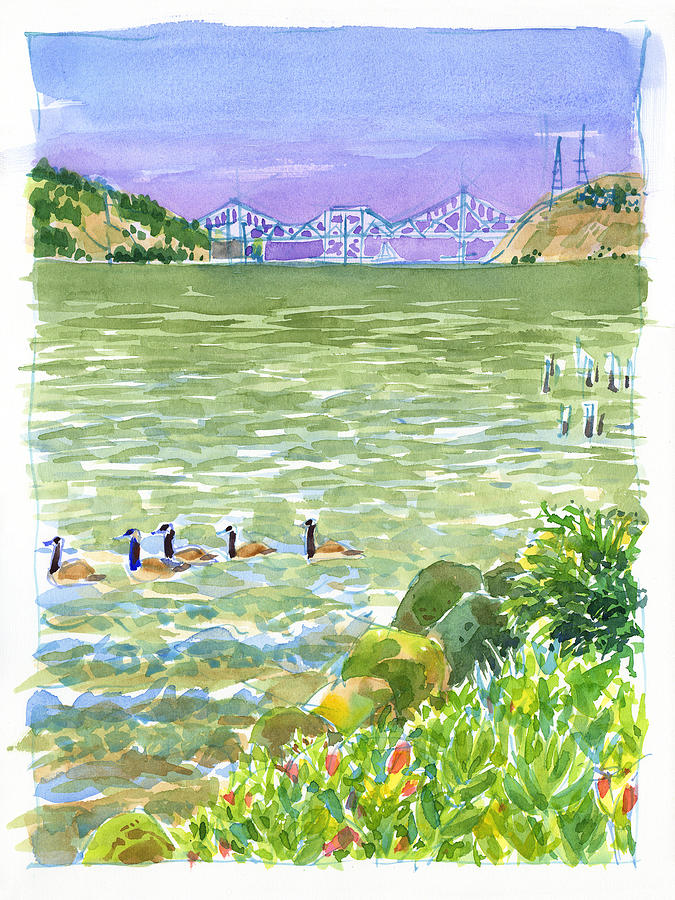 Carquinez Bridge from Benicia Painting by Judith Kunzle