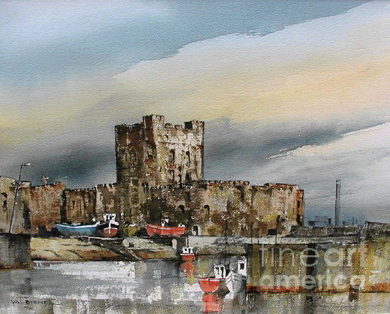 Carraigfergus Castle, Antrim Painting by Val Byrne