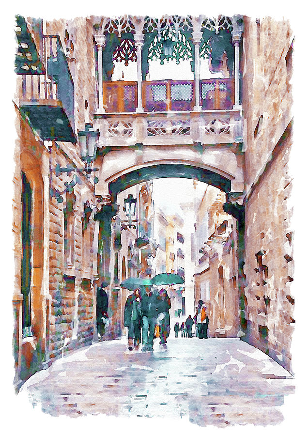 Carrer del Bisbe - Barcelona Painting by Marian Voicu