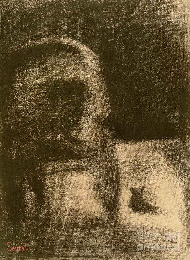 Carriage and Dog by Seurat Pastel by Georges Pierre Seurat