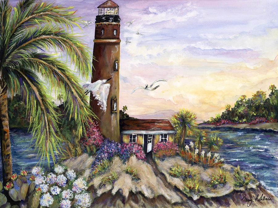 Carribbean Lighthouse Painting by Mary Silvia