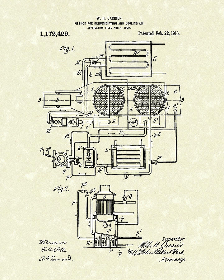Carrier Air Conditioner 1916 Patent Art Drawing by Prior Art Design