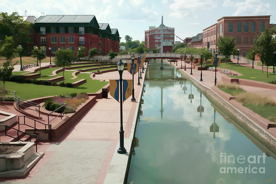 Carroll Creek Park in Frederick Maryland with watercolor effect Digital Art by William Kuta