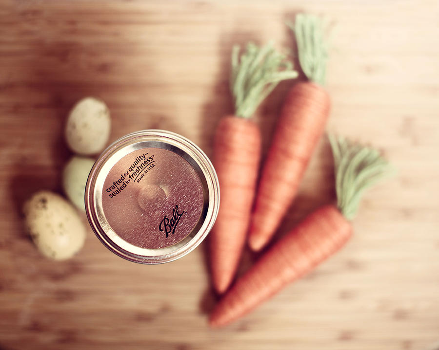 Carrots Eggs Mason Jar Photograph by Rebecca Cozart