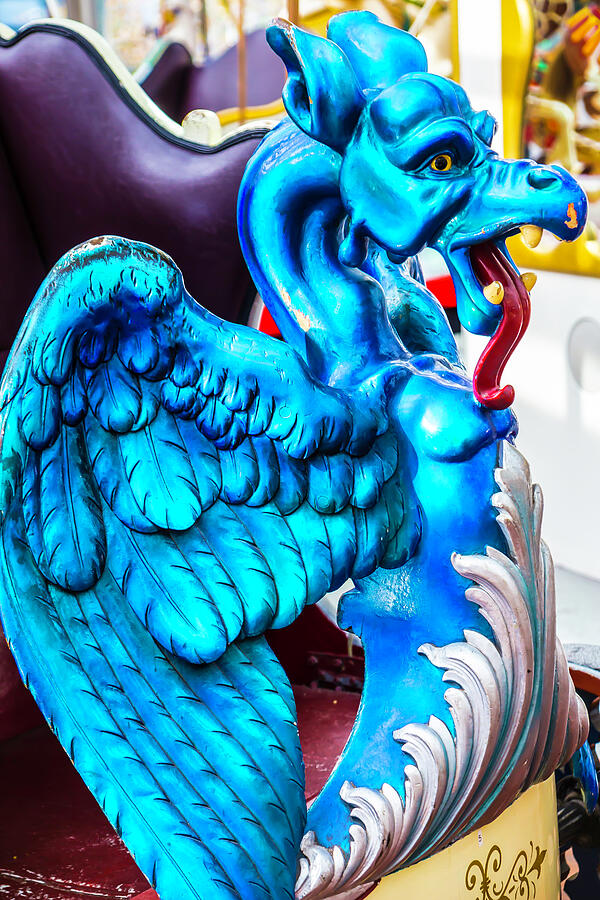 Dragon Photograph - Carrousel Blue Dragon Ride by Garry Gay