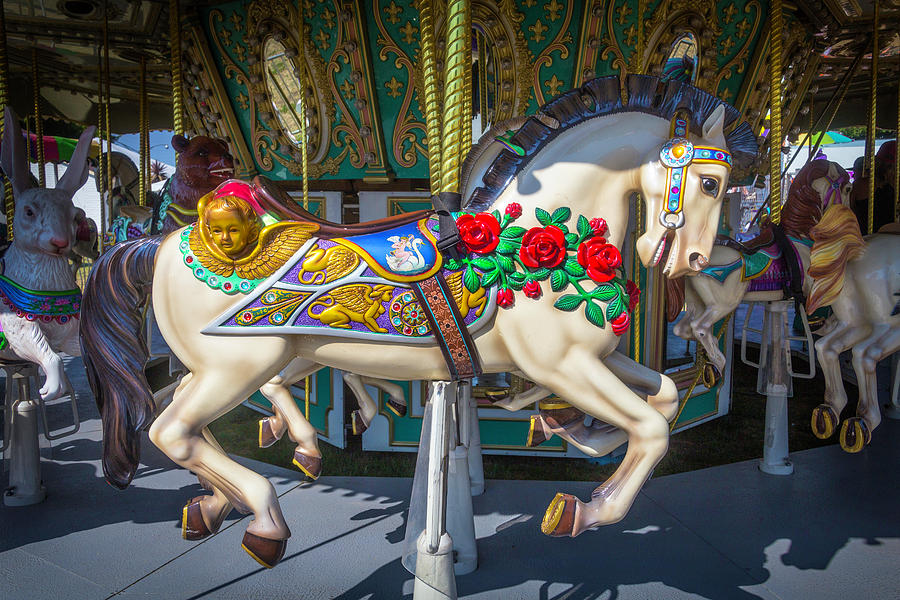 Carrousel Horse With Roses And Angel Photograph by Garry Gay