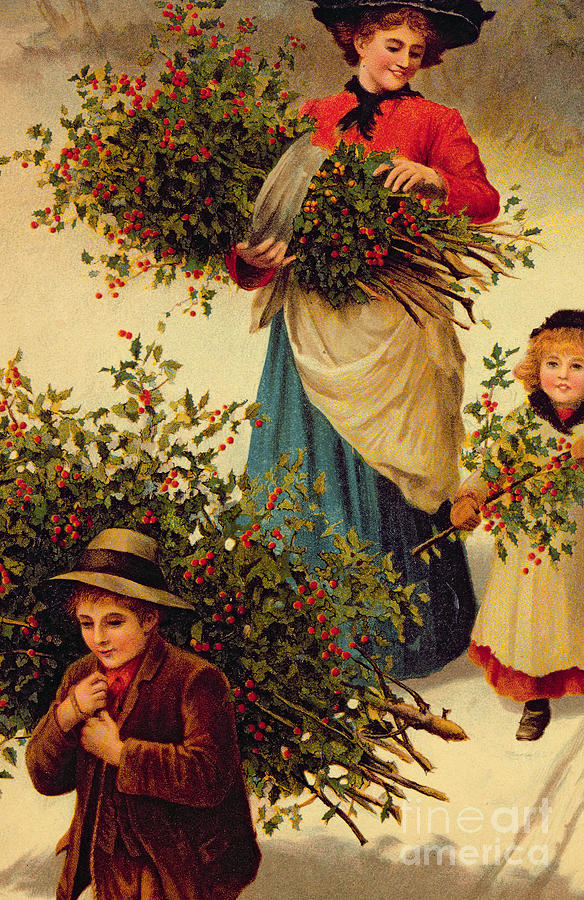 Carrying Home the Christmas Holly Painting by English School