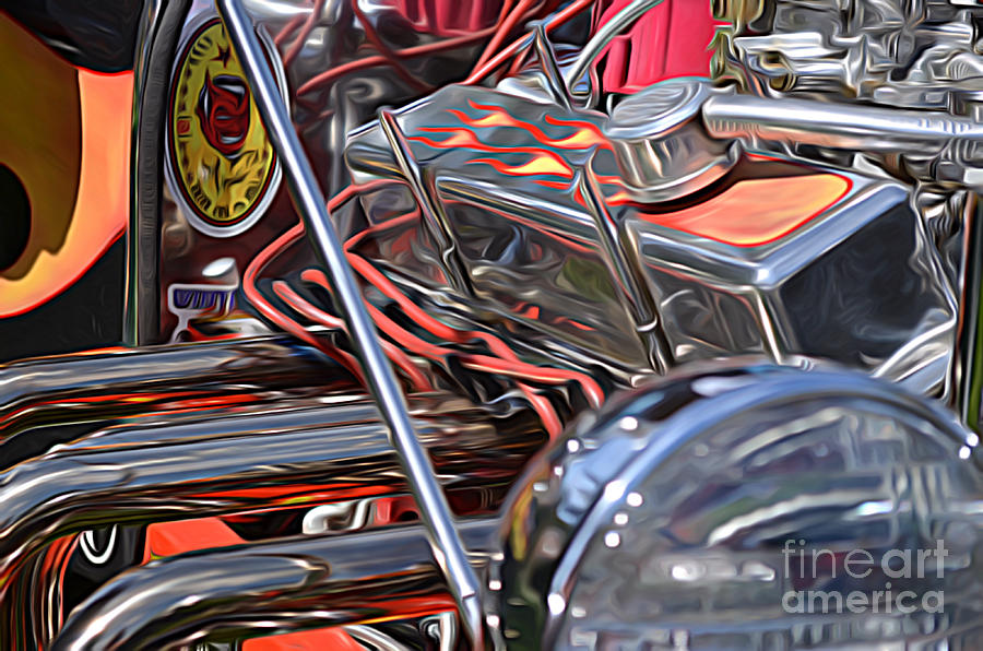 Cars - Hod Rod Engine and Wires Close Up Digital Art by Jason Freedman