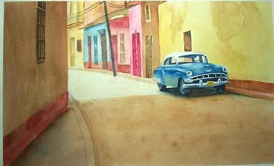 Car Painting - Cars In Cuba-Number One by Charles Falk Jr Car Painting - Cars In Cuba-Number One by Charles Falk Jr