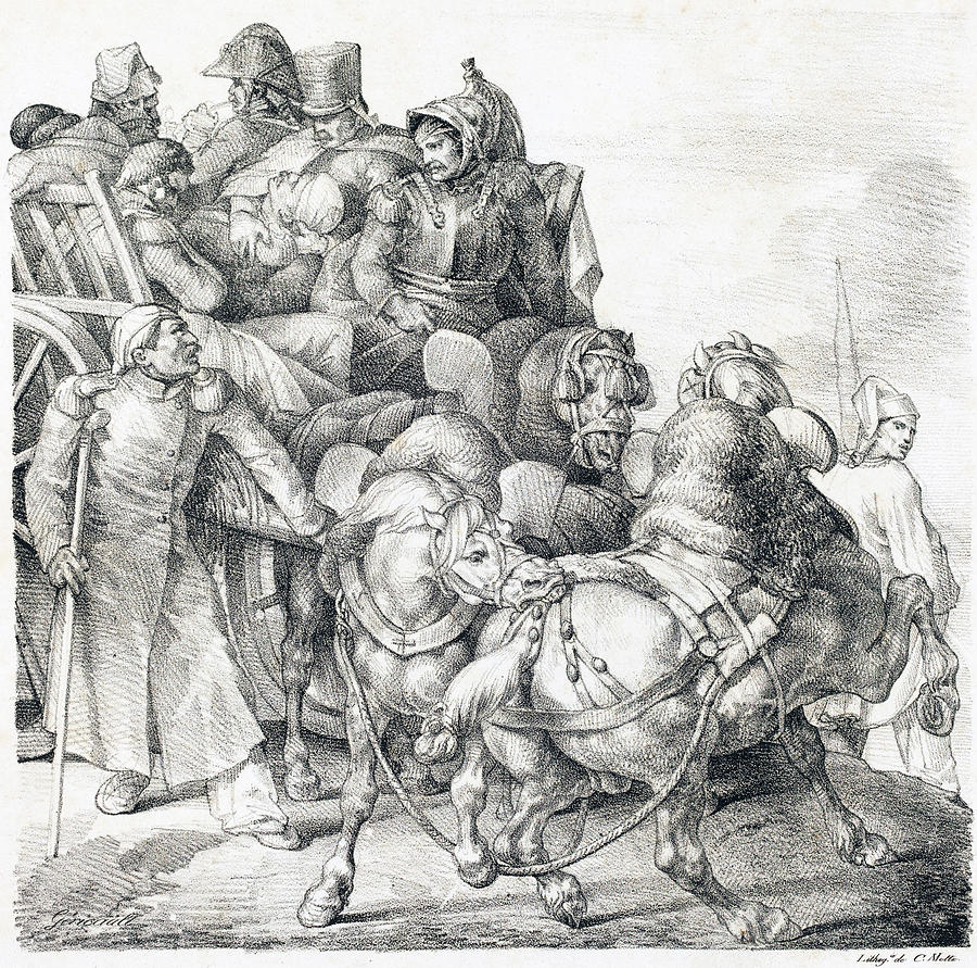 Cart Filled with Wounded Soldiers  Drawing by Theodore Gericault