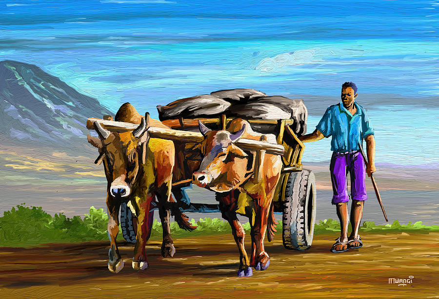 Cart Man Painting by Anthony Mwangi