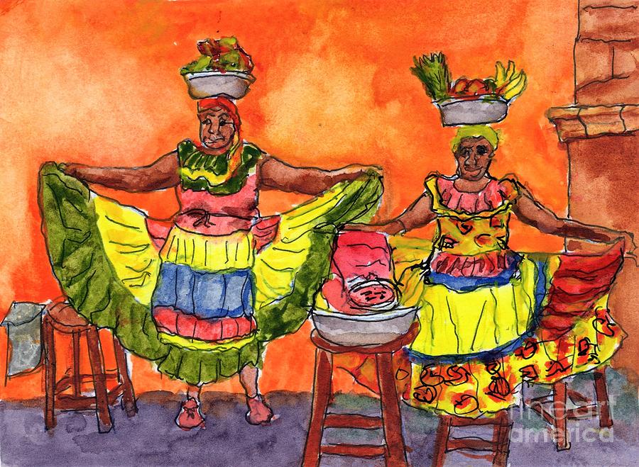 Cartagena Fruit Venders Painting by Randy Sprout