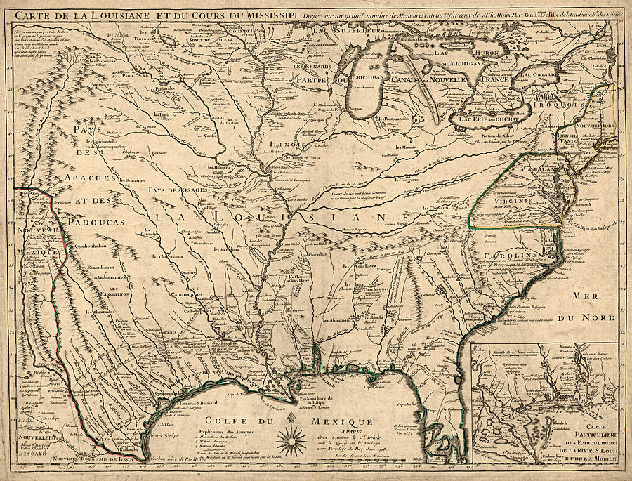 Carte de la Louisiane et du cours du Mississipi 1718 Digital Art by Texas Map Store