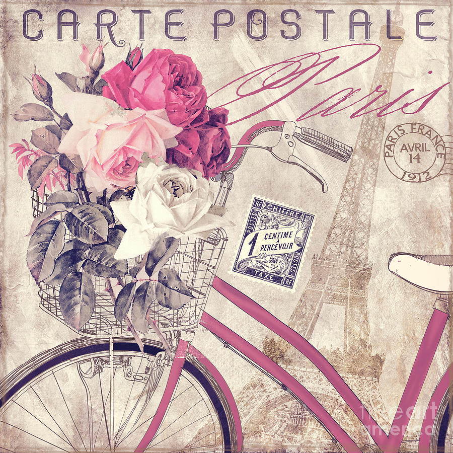 Carte Postale Bicycle Painting by Mindy Sommers