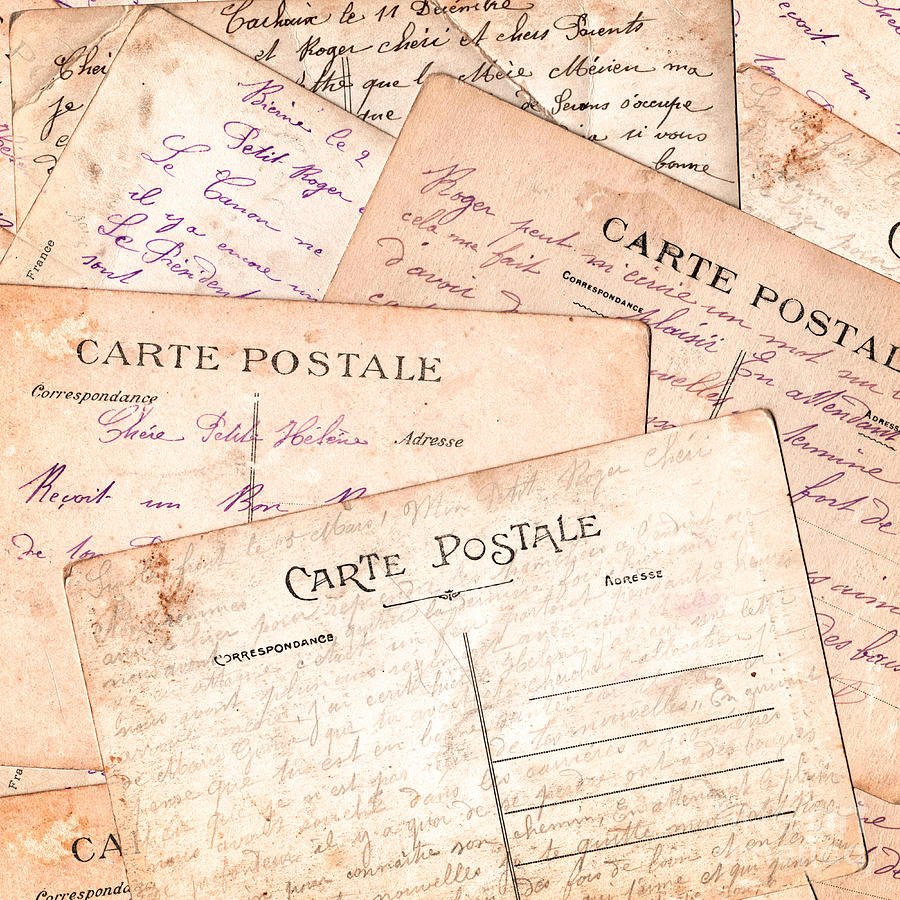 Vintage Photograph - French vintage letters on postcards  by Delphimages Photo Creations