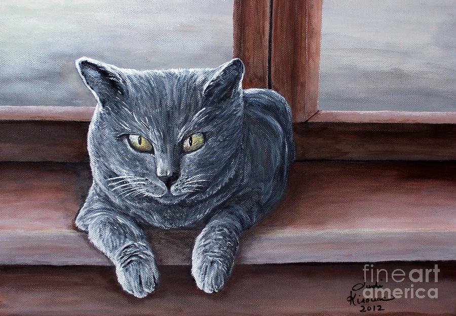 Carthusian Cat Painting by Judy Kirouac