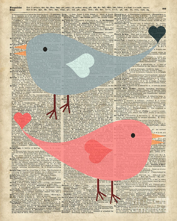 Bird Digital Art - Cartoon Birds in love  by Anna W