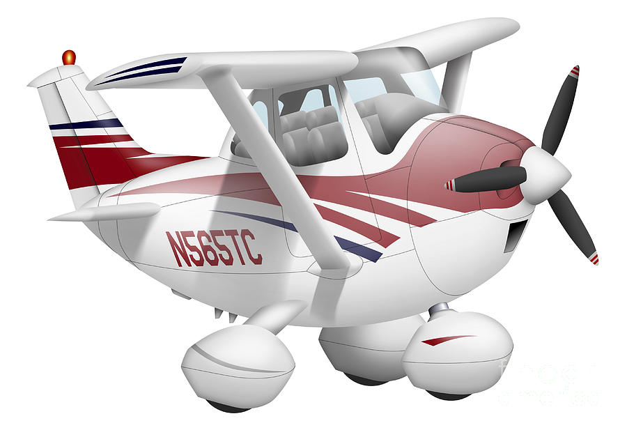 Transportation Digital Art - Cartoon Illustration Of A Cessna 182 by Inkworm