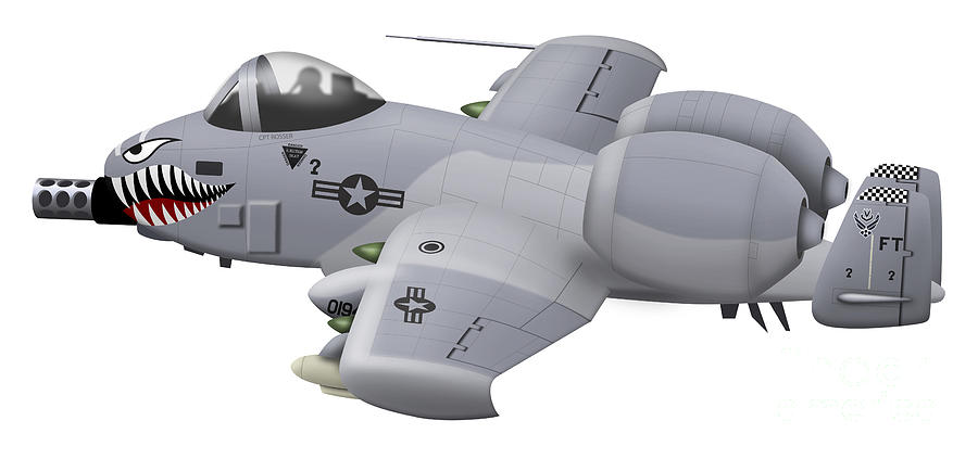 Transportation Digital Art - Cartoon Illustration Of An A-10 by Inkworm