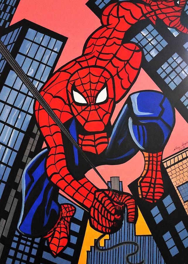 Cartoon Spiderman Painting by Nora Shepley