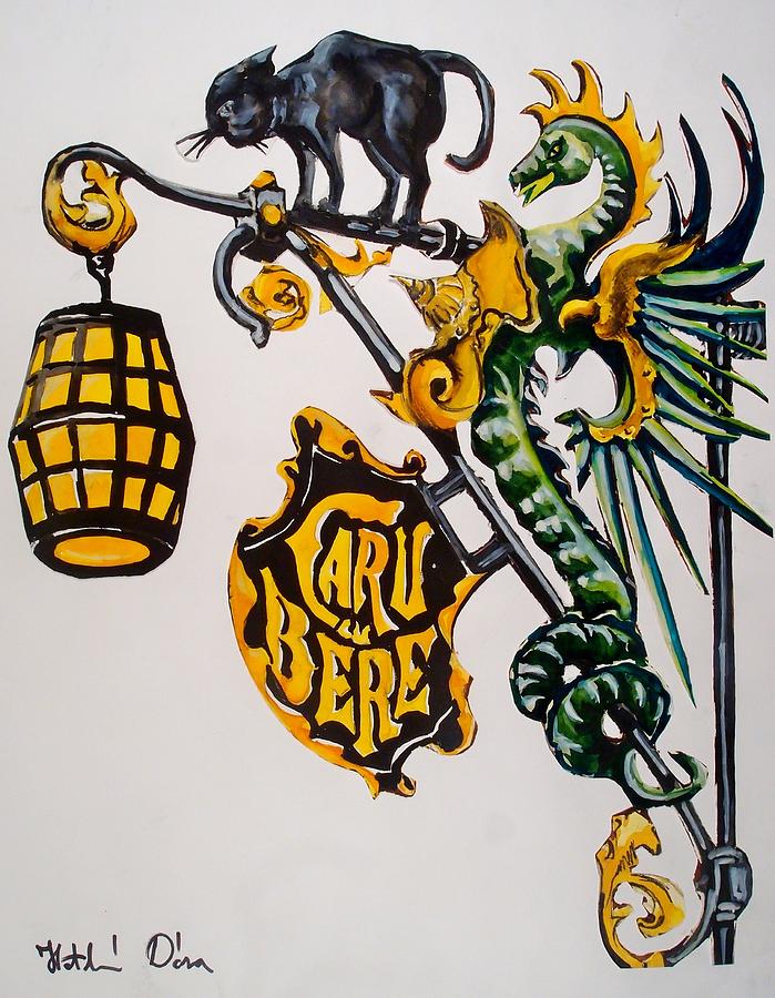 Caru cu Bere - Antique Shop Sign Painting by Dora Hathazi Mendes