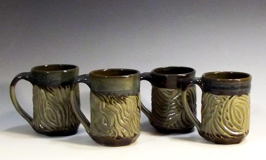 Carved Mugs Ceramic Art by Stephen Hawks