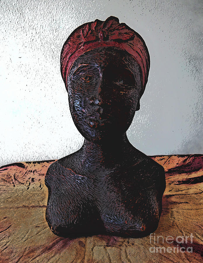 Carved Wood Bust of Caribbean Woman Digital Art by Phil Perkins