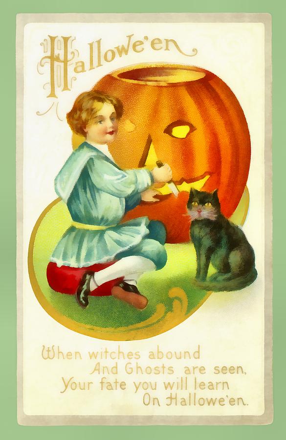 Carving A Pumpkin With Your Cat Photograph by Unknown
