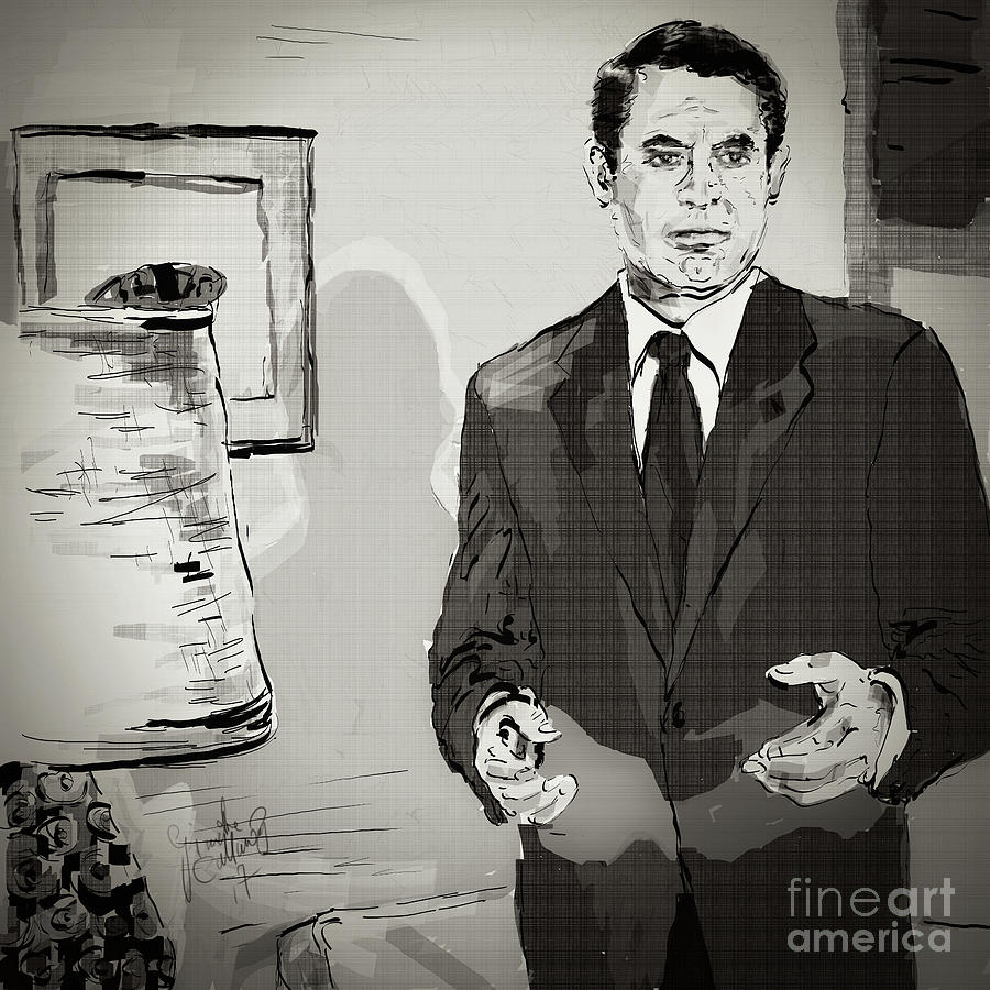Cary Grant North by Northwest Monotone Digital Art by Ginette Callaway