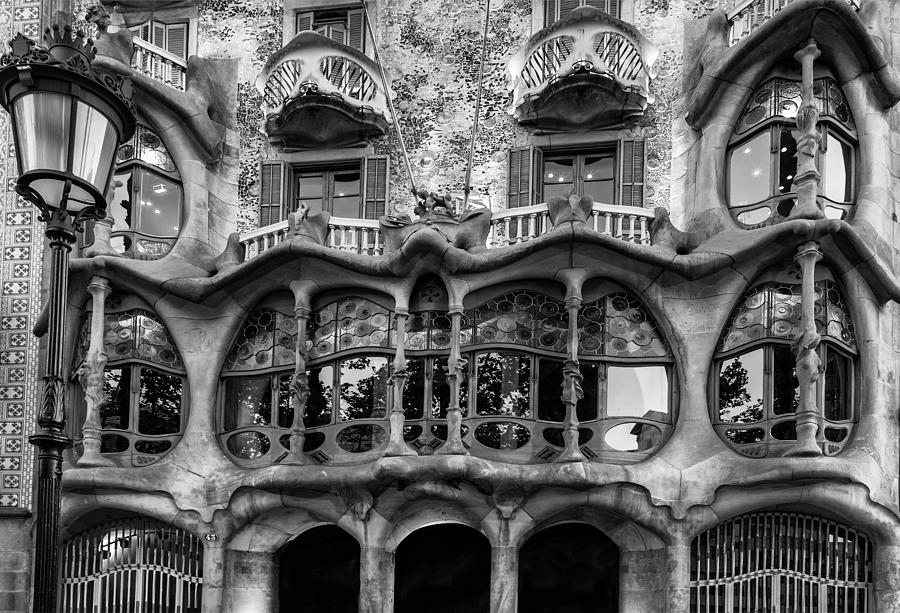 Barcelona Photograph - Casa Batllo Black and White by Georgia Clare