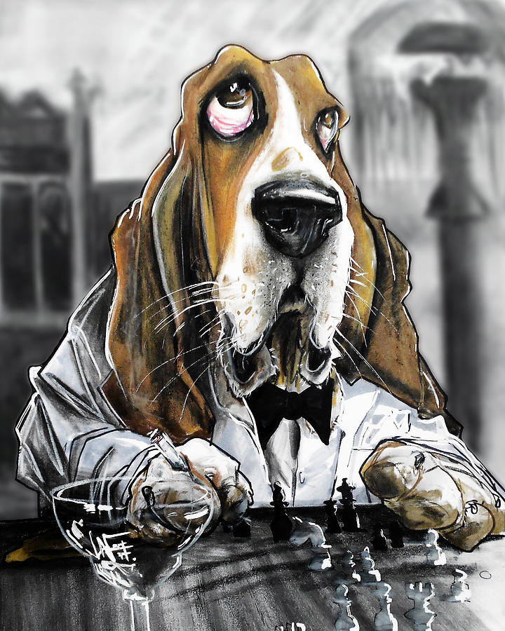 Dog Caricature Drawing - Casablanca Basset Hound Caricature Art Print by Canine Caricatures By John LaFree
