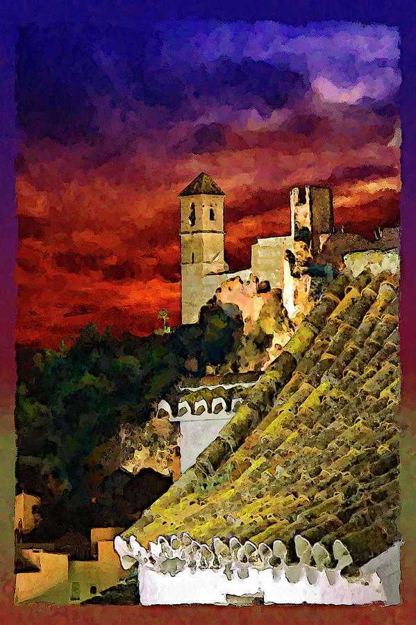 Sunset Mixed Media - Casares Rooftops by Chris North