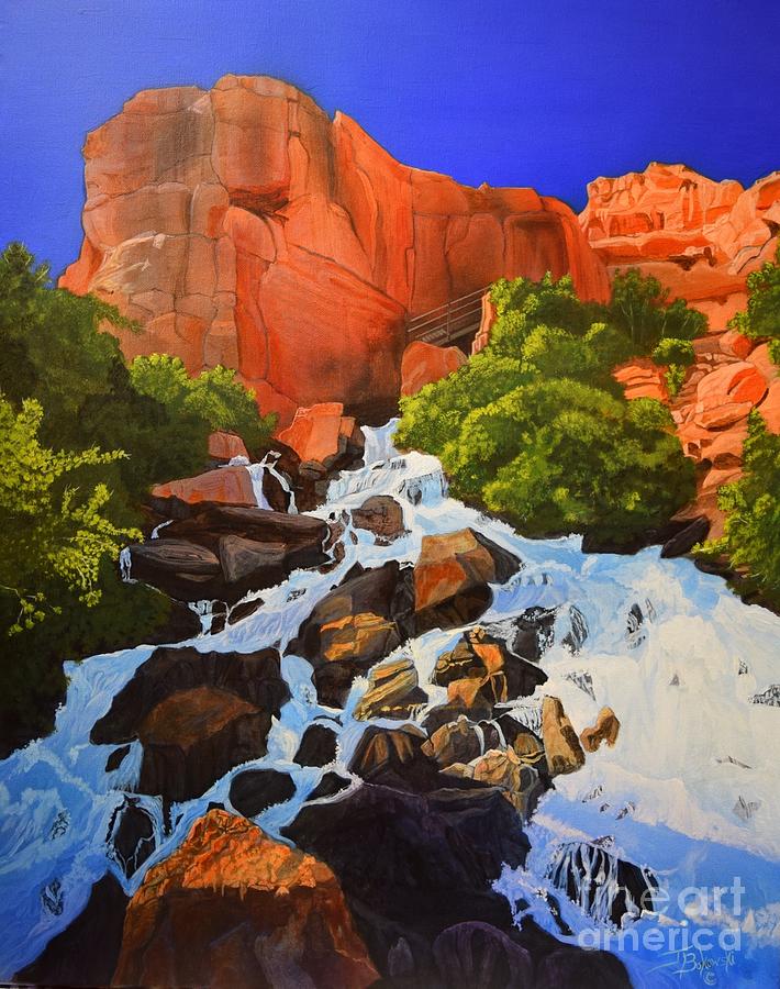 Cascade Falls Zion Painting by Jerry Bokowski
