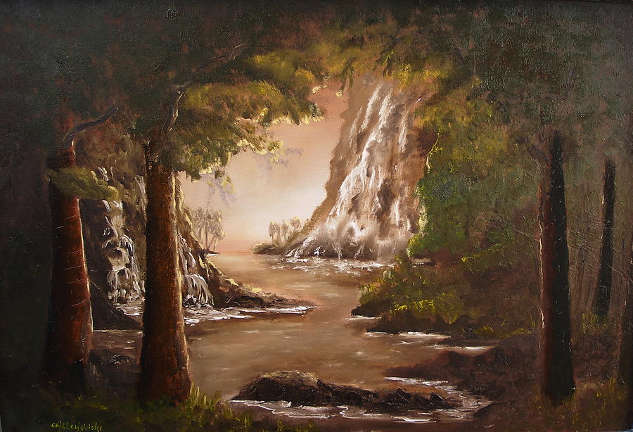 cascade II Painting by Miroslaw  Chelchowski