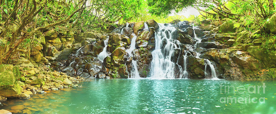 Cascade Vacoas Waterfall. Mauritius. Panorama Photograph