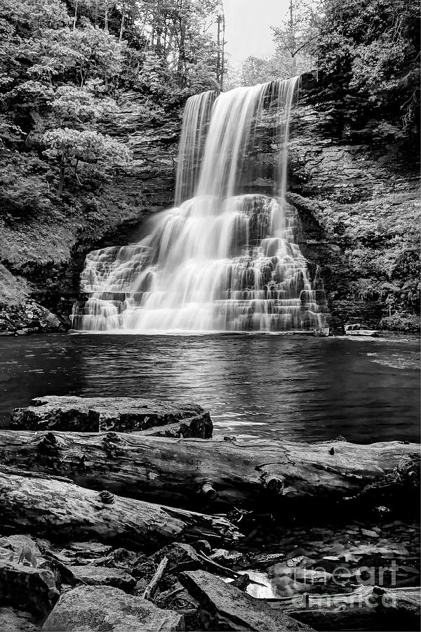 Cascades Falls Virginia Black and White Photograph by Karen Jorstad