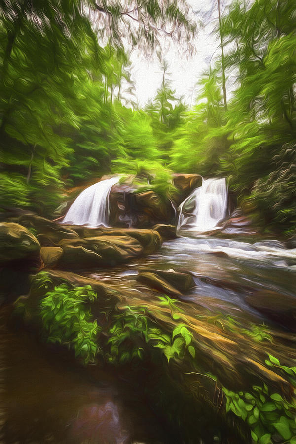 Cascades in the Forest in Summer Painting Digital Art by Debra and Dave Vanderlaan