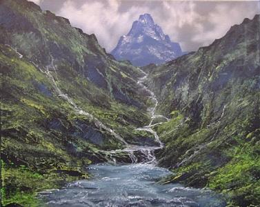 Mountain Painting - Cascading River by Victor Kirton Mountain Painting - Cascading River by Victor Kirton