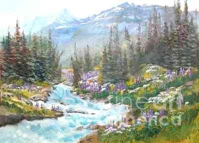 Mountains Painting - Cascading Waters Banff by Carol Hama Chang Mountains Painting - Cascading Waters Banff by Carol Hama Chang