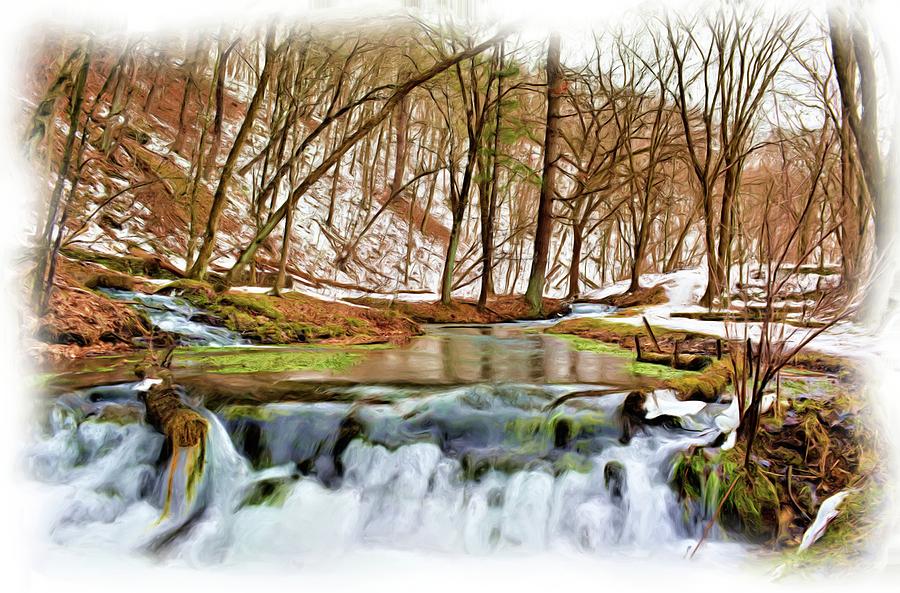 Cascading Winter Springs Painting Mixed Media by Bonfire Photography
