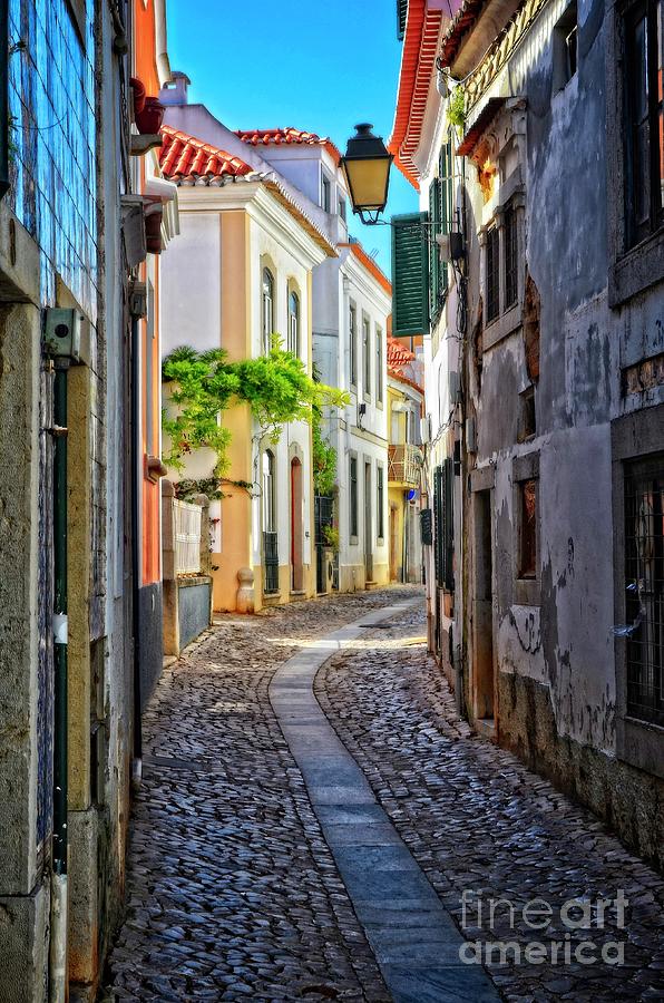 Architecture Photograph - Cascais Street - Blue Day by Mary Machare