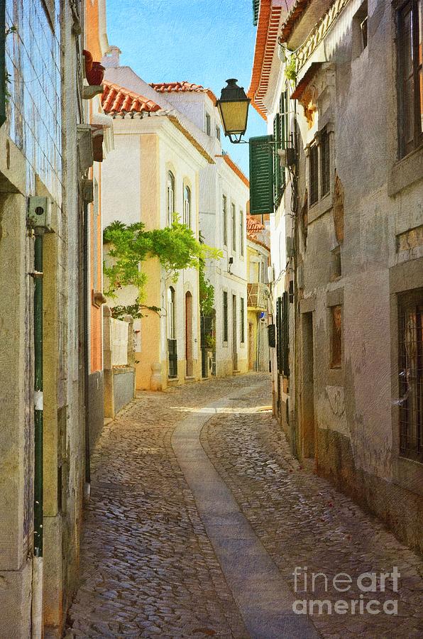 Cascais Street - Painted Photograph by Mary Machare