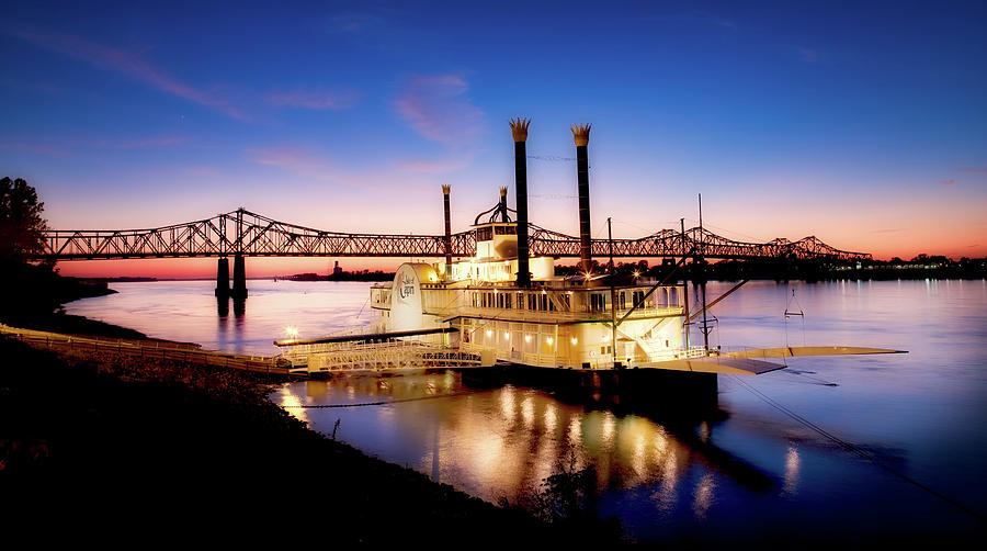 Sunset Photograph - Casino Boat On The Mississippi by Mountain Dreams